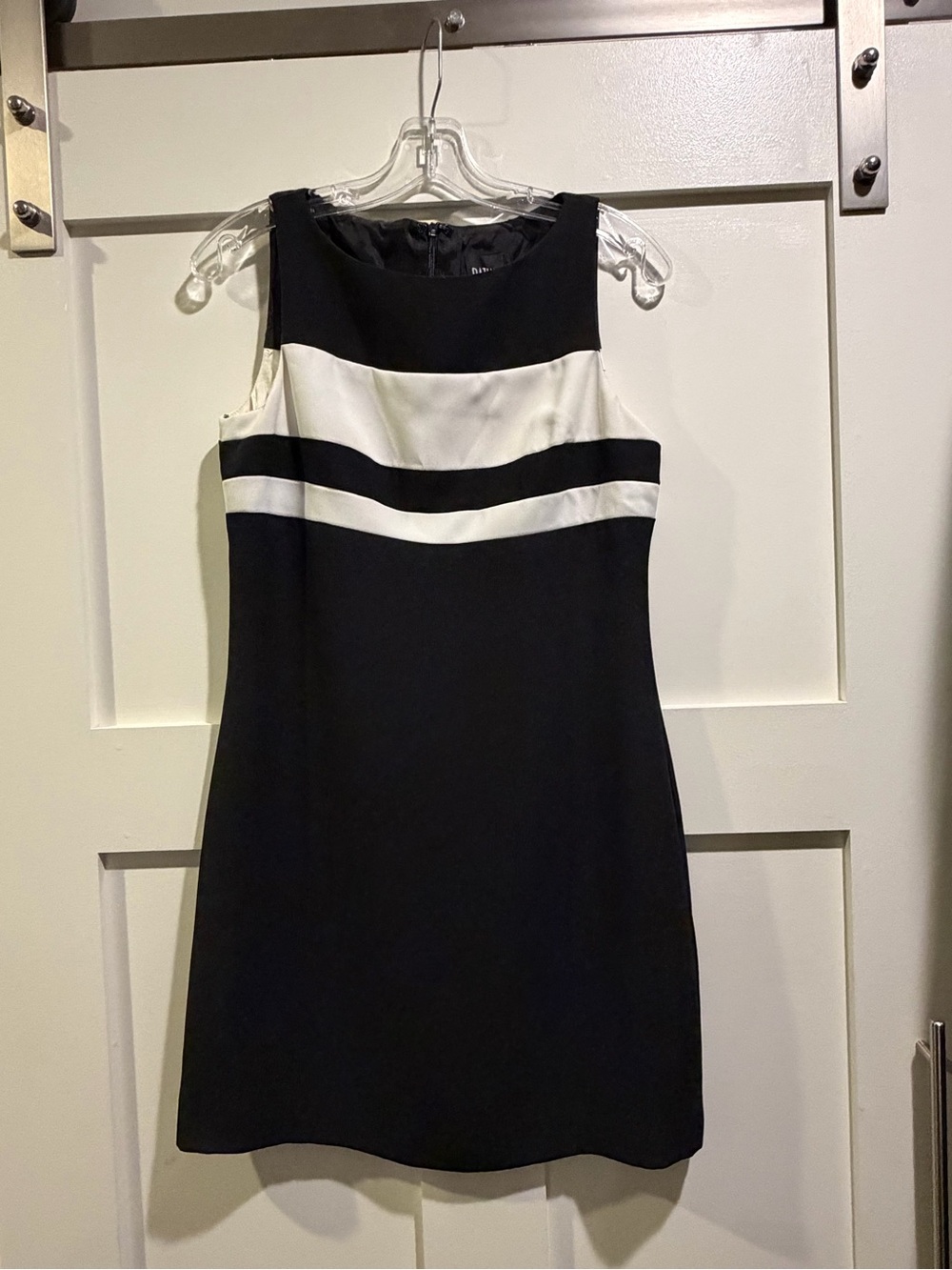 Sleeveless Black Mini Dress with White Contrast Bands